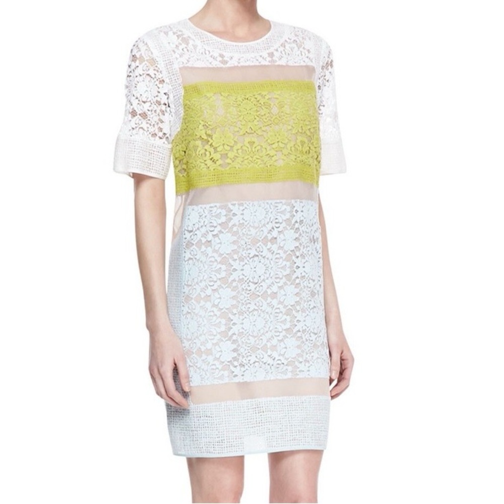 Rebecca Taylor Runway Patchwork Sheer-Inset Lace Silk Dress